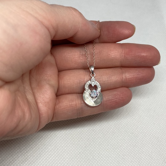 Earring & Necklace Set w/ Sterling Silver, 1 Round Cut Swarovski Crystal J84 - Picture 10 of 14